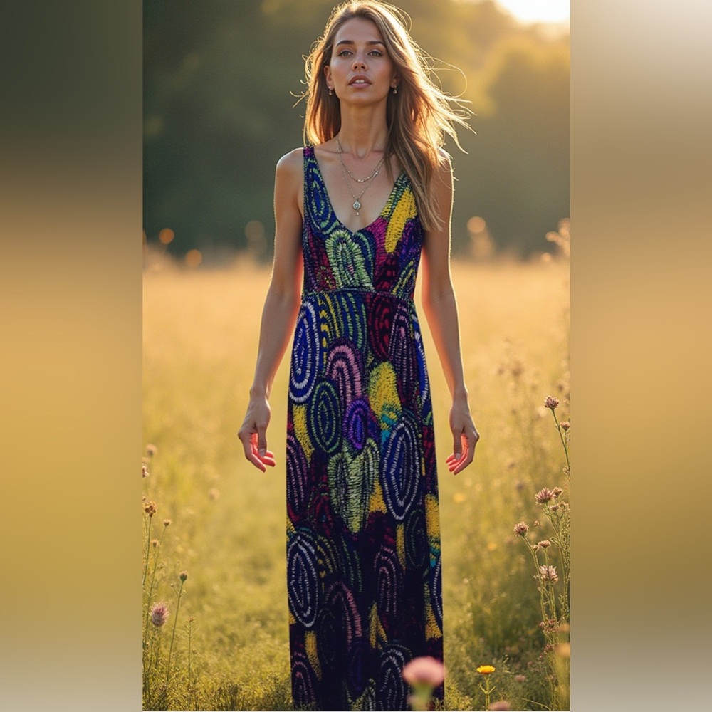 Grace Elements Swirl Tie-Dye Maxi Sleeveless Floor Length Dress - Size S